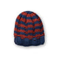 The Transcend Stripes Beanie blue red close-up showing textured knit and bold stripe pattern detail