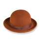 Brown fedora hat with a brown band on a white background