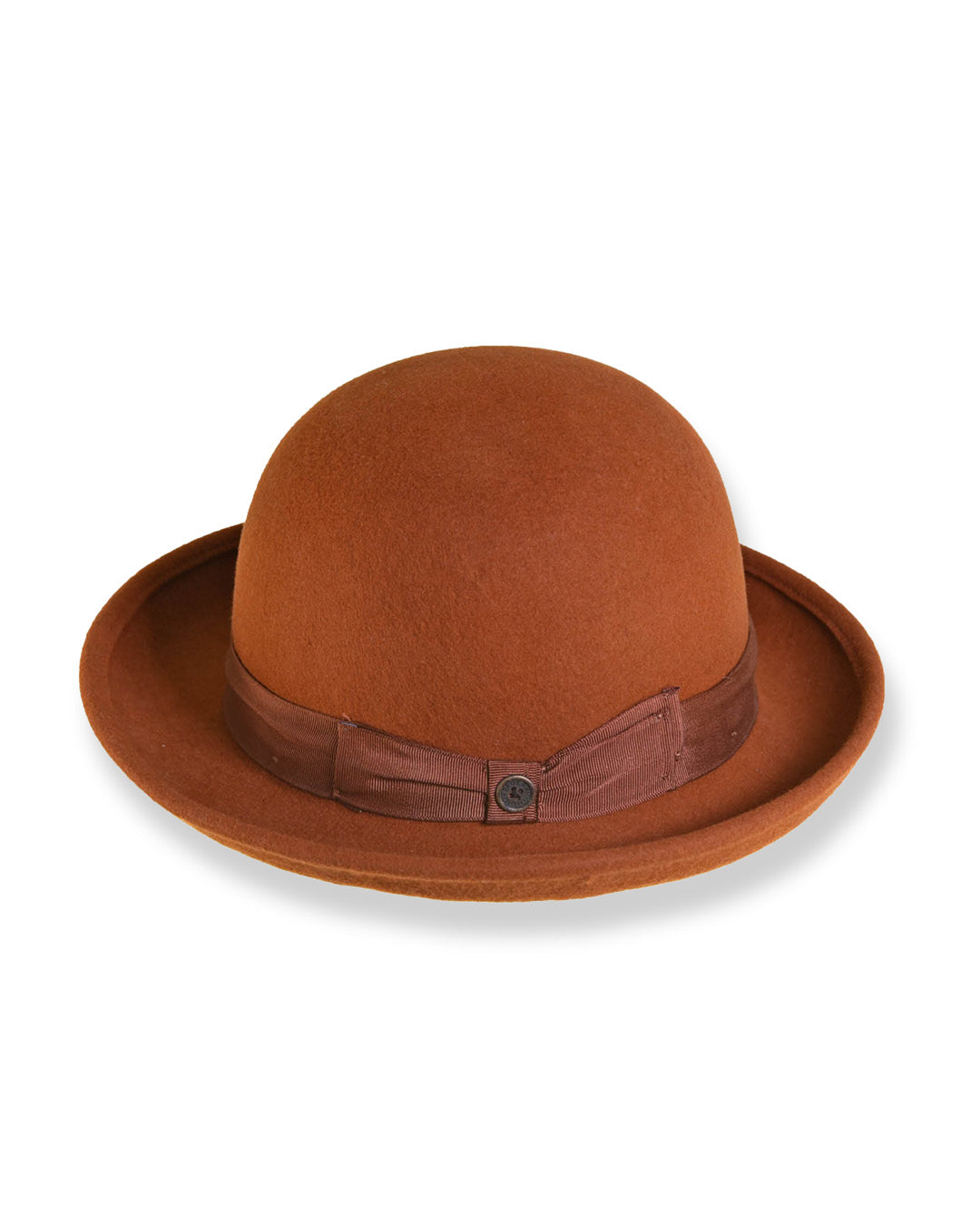 Brown fedora hat with a brown band on a white background