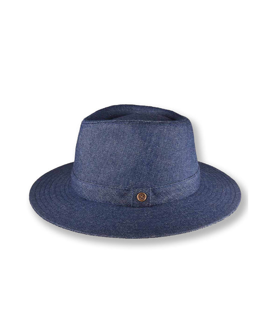 Blue fedora hat on a white background