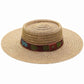 Straw hat with a decorative band on a white background