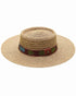 Straw hat with a decorative band on a white background