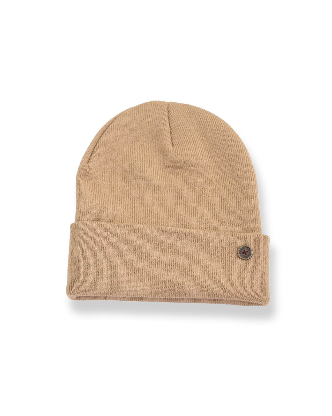 The Lucks Beanie Tan, wool blend ribbed knit with FallenBROKENstreet logo badge detail.