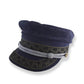Navy blue cap with decorative band on a white background