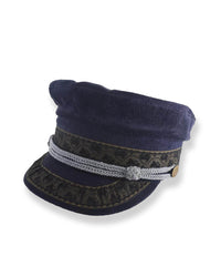 Navy blue cap with decorative band on a white background