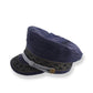 Navy blue cap with a patterned band on a white background