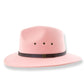 Pink hat with a brown band on a white background