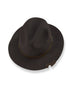 Brown coloured felt hat with bottle opener on brim