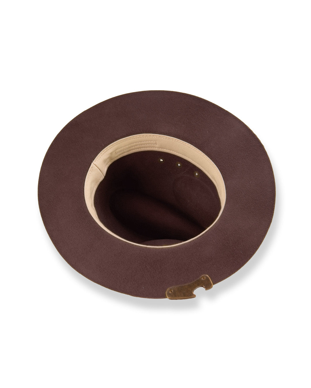 chocolate brown felt hat underside view