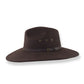 Brown wide-brimmed hat with a belt on a white background