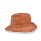 Side angle of Saturday Bucket Hat – Tangerine by FallenBROKENstreet. Wide brim cotton chenille hat with UPF 50+ rating and cotton inner band for comfort. Vibrant summer hat in tangerine, designed for breathability, durability, and effortless festival or beachwear.
