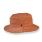 Side angle of Saturday Bucket Hat – Tangerine by FallenBROKENstreet. Wide brim cotton chenille hat with UPF 50+ rating and cotton inner band for comfort. Vibrant summer hat in tangerine, designed for breathability, durability, and effortless festival or beachwear.