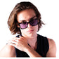 "Model wearing THE SOLAR FLARE Moondust sunglasses with chain"

