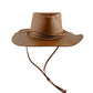 Kids brown leather hat with wide brim, chin strap, and stitched hatband – Fallenbrokenstreet Phoenix style.