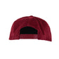 Back view of the wine red corduroy cap featuring the adjustable snapback closure.