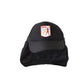 Quick dry nylon black cap with neck cape, featuring an embroidered patch on the front and a drawstring to tighten.