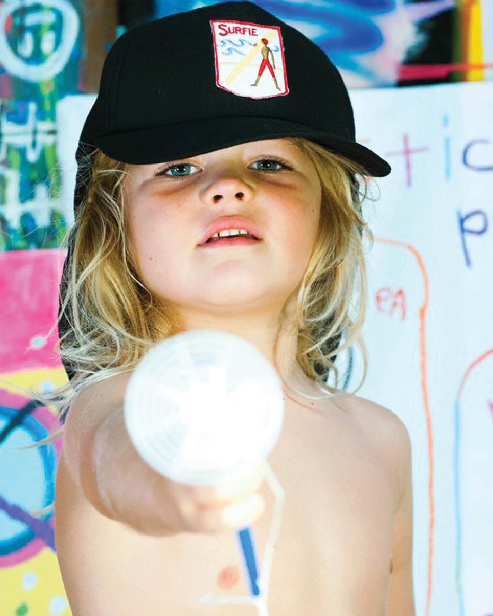 Black Surf Stash Cap – Kids, unisex cotton hat with embroidery, secret pocket, and snapback closure.