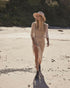 Tan Surf Hat with stash pocket, UPF 50+ rating, toggle neck string and wide brim design.