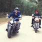 Artist David Bromley  riding motorcycles wearing fallen BROKEN street fisherman beanies drive along a dirt road in the Victorian forest