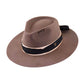 A warm brown vintage felt hat from FallenBROKENstreet, shown front-facing on a white background. The Zephyr features a frayed cotton outer band, subtle patina finish, and wide 75mm brim. Crafted from 100% Australian wool with signature golden needle detailing. A classic adventure hat designed for sun protection and timeless style. Unisex and ideal for all-season wear. UPF 50+ certified.

