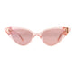 Close-up of The Astral Plane Pink/Pink sunglasses on white background, featuring a soft pink acetate cat-eye frame and tonal pink CAT2 lenses

