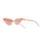 Angled view of the sunglasses highlighting the sculpted cat-eye shape and pink-tinted lenses

