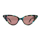 A pair of fallenbrokenstreet sunglasses with a striped acetate frame in a galaxy/pink color scheme, featuring polarized lenses and 24k gold finishings.