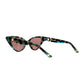Angled shot showing the full sunglasses and both temples, emphasising their structure and multicolour frame detail

