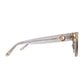 Straight side profile of the sunglasses showing the full acetate arm and hinge area. Clearly displays the gold-tone chain hole, hardware, and transparent build of the Skywalker frame.

