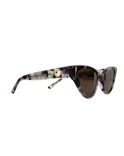 Side-angle shot of The Astral Plane sunglasses by Fallenbrokenstreet, revealing the detailed construction of the thick acetate arms, gold chain ring accent, and rich moondust pattern. A sculptural and edgy eyewear choice that combines art and attitude.

