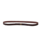 FallenBROKENstreet leather hat band in brown suede with branded brass button, laid flat on white background.