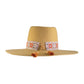 back profile of mustard festival hat with floral ribbon band

