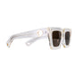 The Mischief sunglasses shown folded from front and side. White frame with amber lenses captured on white background.

