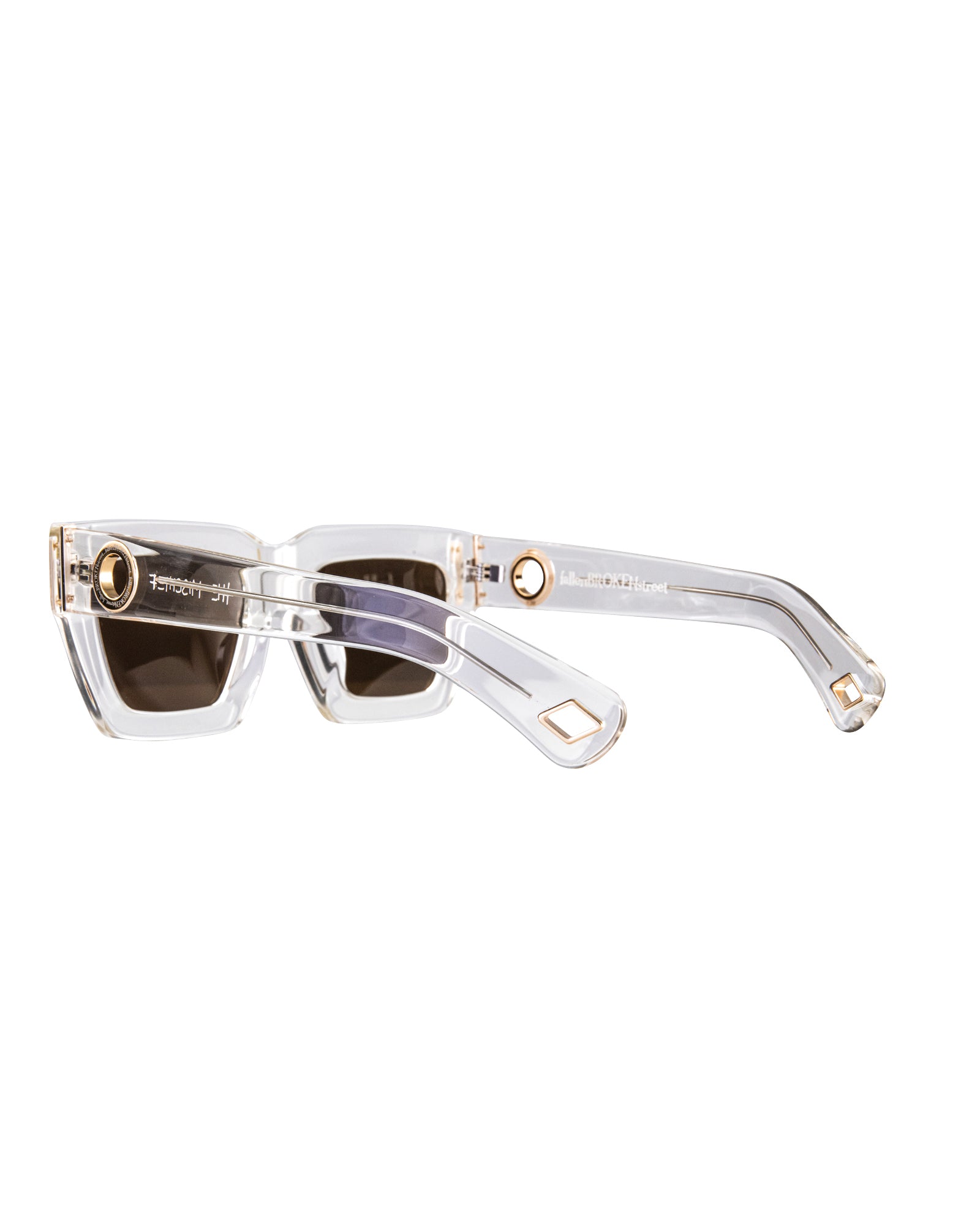 Angled view of The Mischief – Skywalker/Amber sunglasses showing lens depth, frame structure, and contrast in silhouette.

