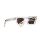 Front and side view of the sunglasses displayed together on white background, highlighting frame width and chain attachment features.


