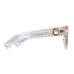 Side view showing white acetate arm, gold rear chain eyelet, and subtle temple curve. Chain compatibility and structural detail visible.

