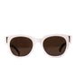 Front-on close-up of NYX White on Black polarised sunglasses on white background

