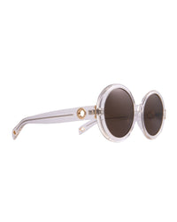 THE ORBIT – Skywalker sunglasses angled view with white round frame and amber polarised lenses by Fallenbrokenstreet

