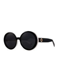 Round black sunglasses with white acetate backing – THE ORBIT by Fallenbrokenstreet

