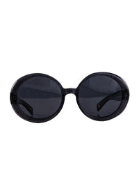 THE ORBIT – Stardust round black sparkly sunglasses by FallenBROKENstreet, front view