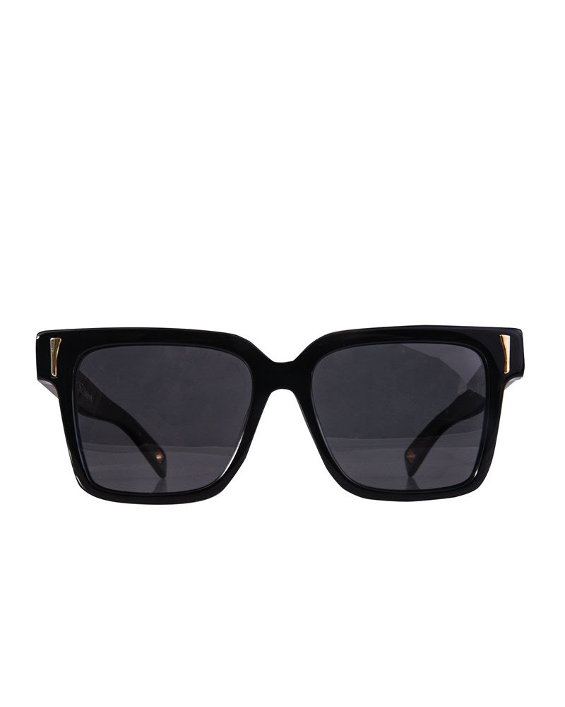 "THE SOLAR FLARE black sunglasses front view with acetate frame"


