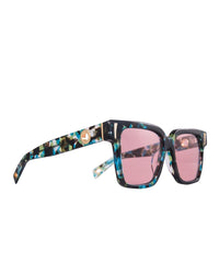 Galaxy frame sunglasses with pink polarised lenses – front angle

