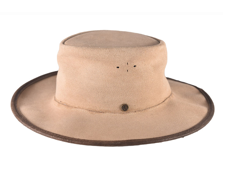 Chapéu de couro de veludo - couro camurça bronzeado